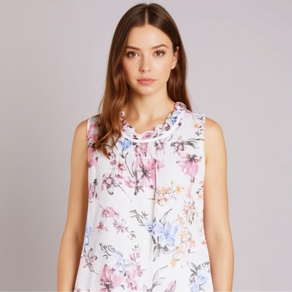 Elena Baldi Top Silk Ivory Floral Blouse Pastel Watercolor Italy Size Medium